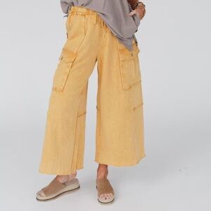 Three Bird Nest Game On Cargo Wide Leg Pants Size L Mustard Boho